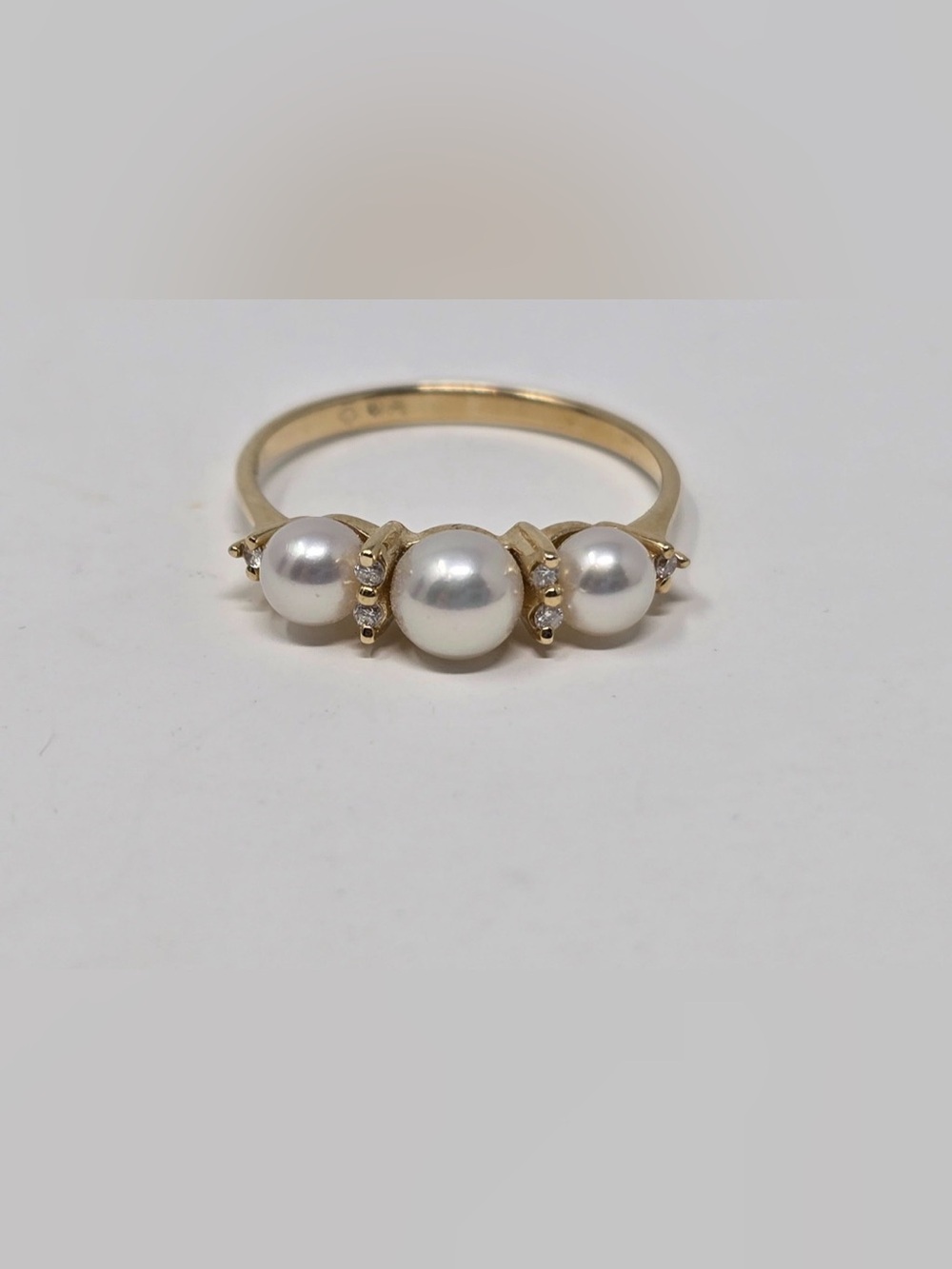Classic Pearl and Diamond Accent Gold Ring - White Pearls- 14k yellow gold